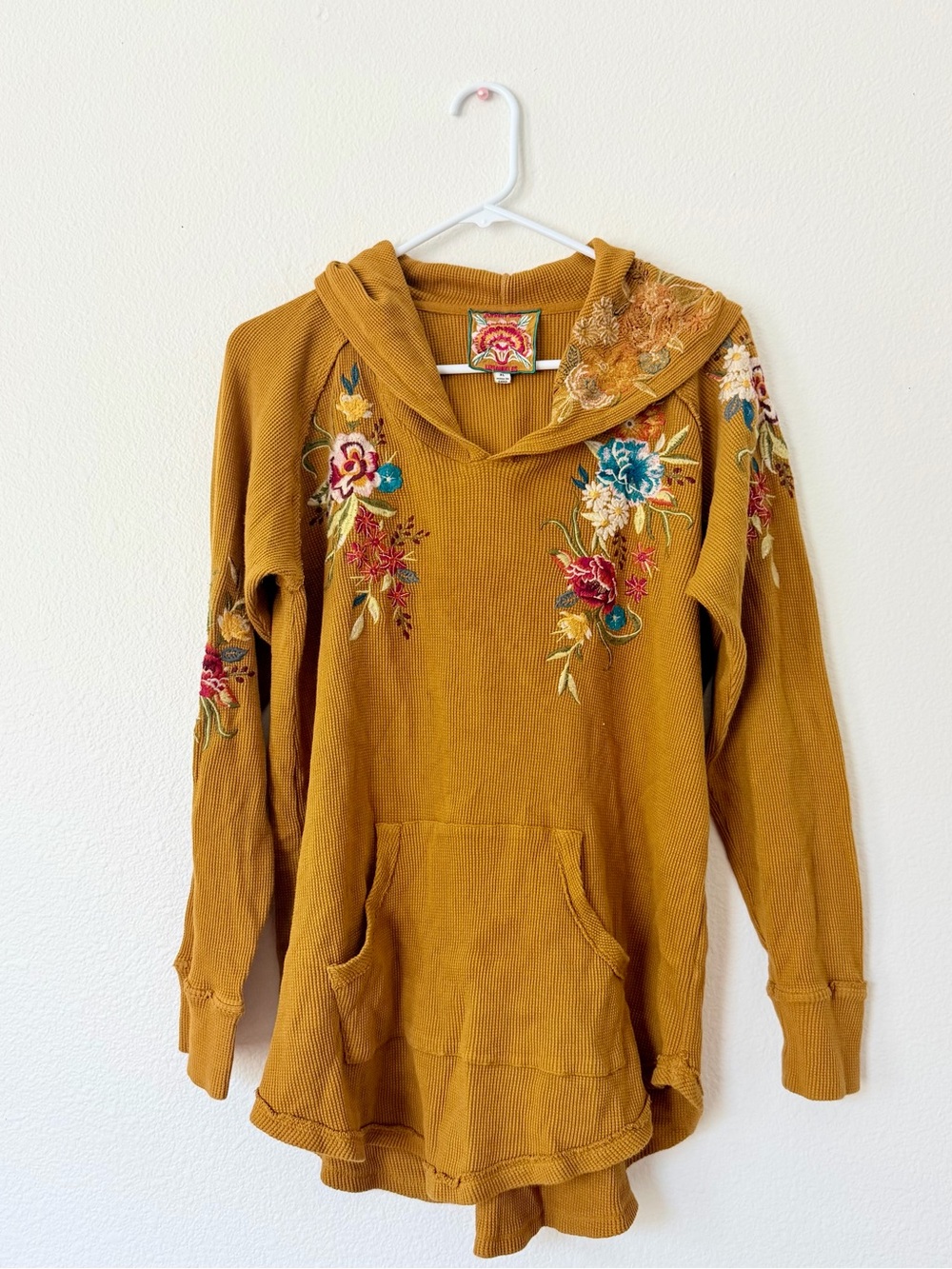 Johnny Was Mustard Floral Embroidered Hoodie Sweater - Women